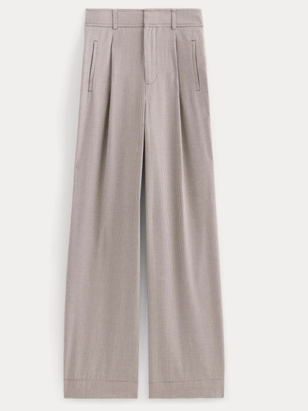 Everlane Draper Pleated Pants Buttersmooth Deep Taupe Mini Gingham Wide Leg 4S